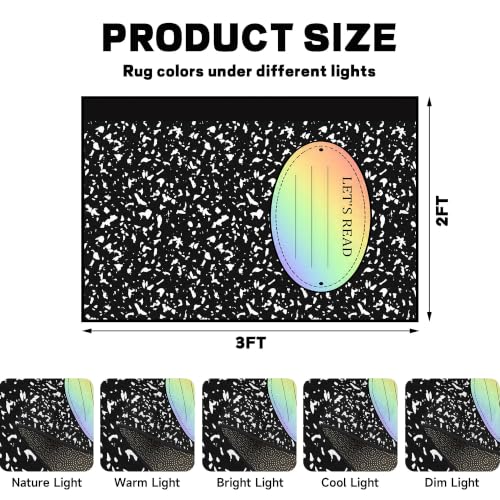 Black Speckled Composition Book Rug - 2x3 ft Washable Indoor Carpet