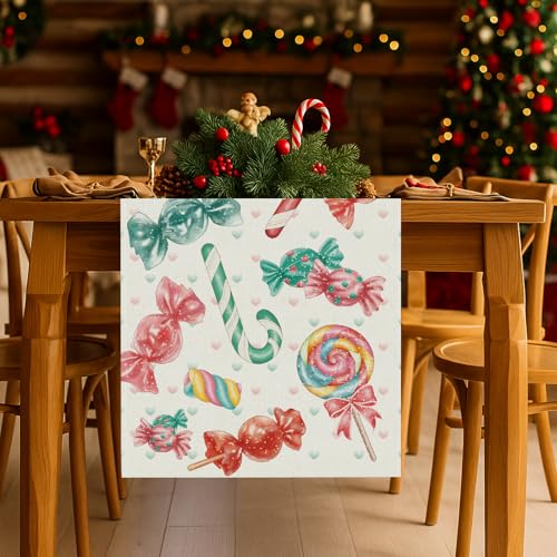 Candy Christmas Table Runner 13'' x 72'' Seasonal Kitchen Decor for Winter Home Party