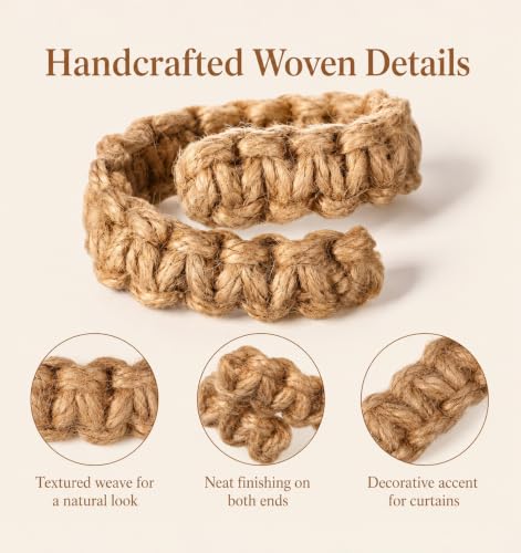 Outdoor Curtain Tiebacks Braided Rope Set - Rustic Boho Style, No-Drill Installation