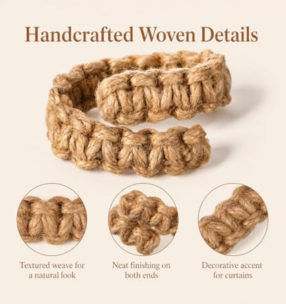 Outdoor Curtain Tiebacks Braided Rope Set - Rustic Boho Style, No-Drill Installation