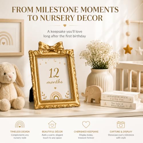Baby Monthly Milestone Photo Frame Set - Gold Resin with Monthly Cards