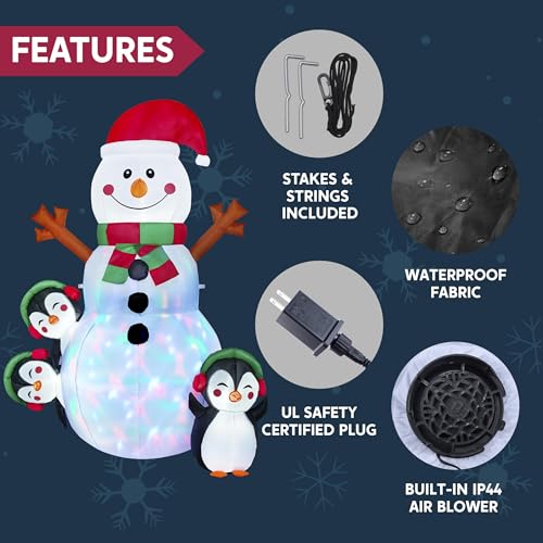 6 Ft Christmas Snowman Inflatable with Built-In LED Lights for Outdoor Decor