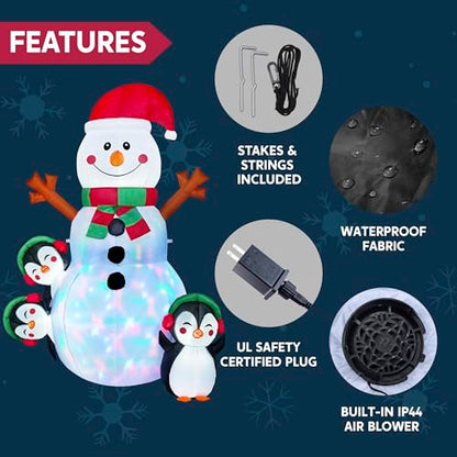 6 Ft Christmas Snowman Inflatable with Built-In LED Lights for Outdoor Decor