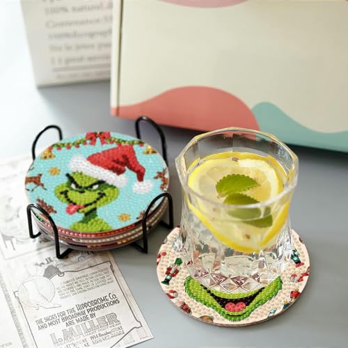 Christmas Diamond Art Coasters Kit 8 Pieces with Holder - JXBD155-US