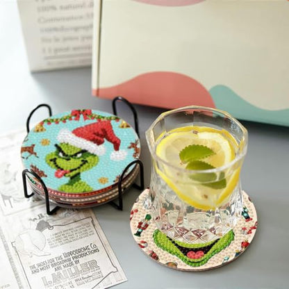 Christmas Diamond Art Coasters Kit 8 Pieces with Holder - JXBD155-US