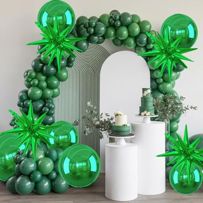 Green Foil Balloons Set - 6pcs 22 Inch Star and Round Party Balloons