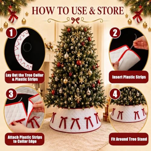 28-Inch Quilted Christmas Tree Collar with Velvet Bow - Tree Stand Cover