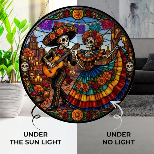 La Catrina Couple Suncatcher Stained Glass Panel - 11.8 Inches, Vibrant Art Decor - Variation of La Catrina Couple 1 / 30cm/11.8in