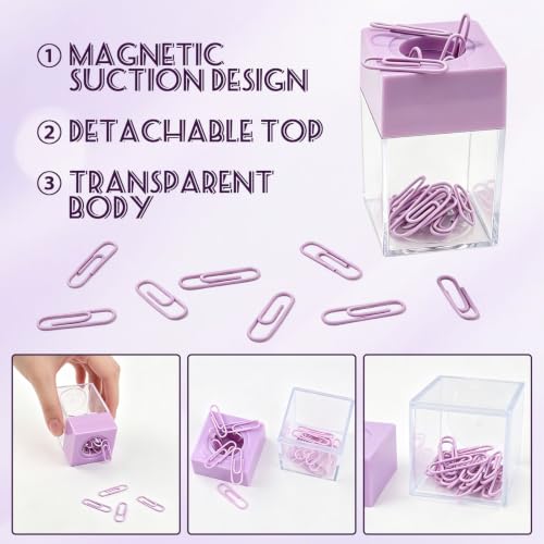 Large Capacity Magnetic Paper Clip Dispenser Organizer - Purple