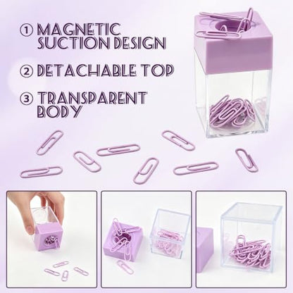 Large Capacity Magnetic Paper Clip Dispenser Organizer - Purple
