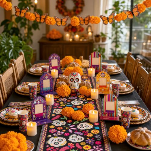 Dia De Los Muertos Decorations Set with Marigold Garland Candles & Frames