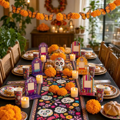 Dia De Los Muertos Decorations Set with Marigold Garland Candles & Frames