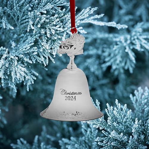 2024 Silver Plated Christmas Bell Ornament - 30th Anniversary Edition with Santa Finial
