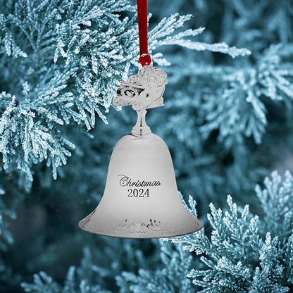 2024 Silver Plated Christmas Bell Ornament - 30th Anniversary Edition with Santa Finial