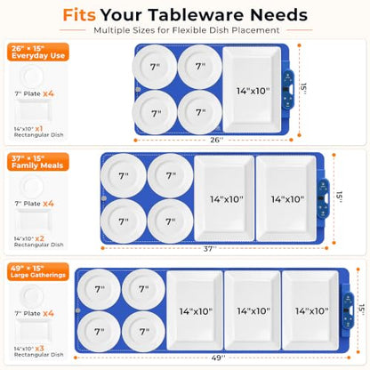 Blue Warming Mat for Food 37x15 Inches with 7 Heat Levels & 8-Hour Timer