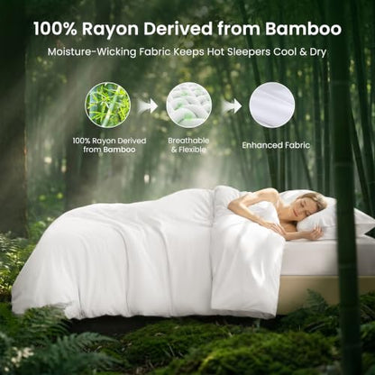 Queen Size Duvet Cover Set - 100% Rayon Derived from Bamboo, Love's Cabin White