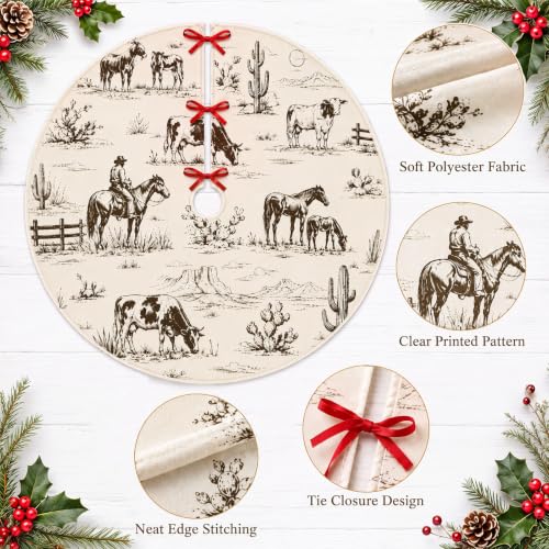 Western Christmas Tree Skirt 36 Inch - Rustic Cowboy Holiday Decor