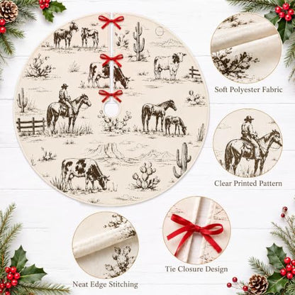 Western Christmas Tree Skirt 36 Inch - Rustic Cowboy Holiday Decor