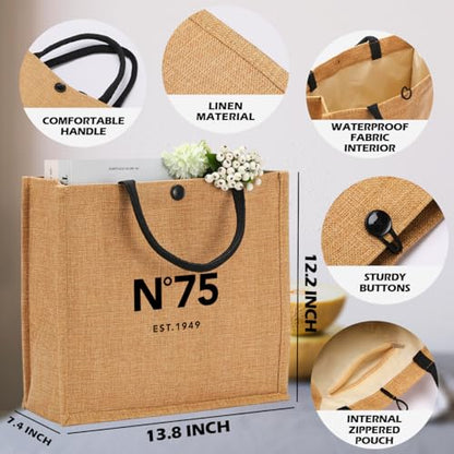 NGLIV 75th Birthday Gifts for Women - 75th Birthday Decorations for Her - 75 Year Old Birthday Gifts for Female Mom Wife Friend Sister Aunt - Beach Bag Reusable Shopping Bags Cute Jute Straw ToteBag