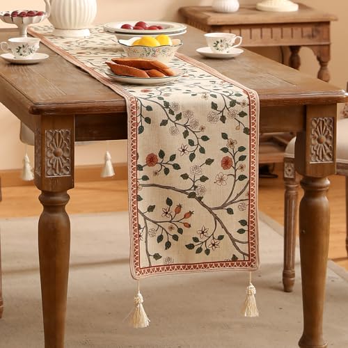 Flora 12x87 Inch Vintage Classic Table Runner - Elegant Linen & Polyester Design