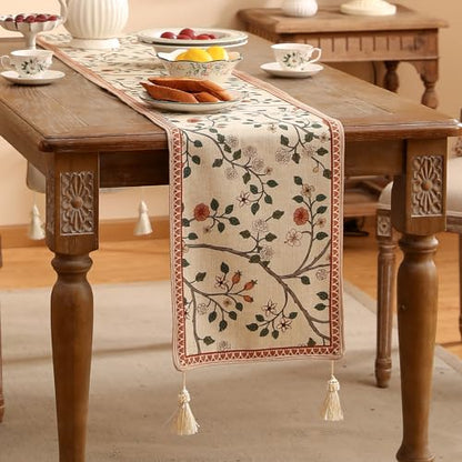 Flora 12x87 Inch Vintage Classic Table Runner - Elegant Linen & Polyester Design
