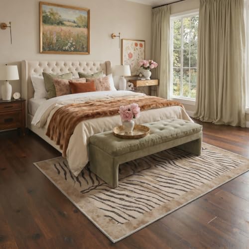 Beige and Brown Zebra Rug 9x12 Animal Print Washable Area Rug for Living Room Bedroom