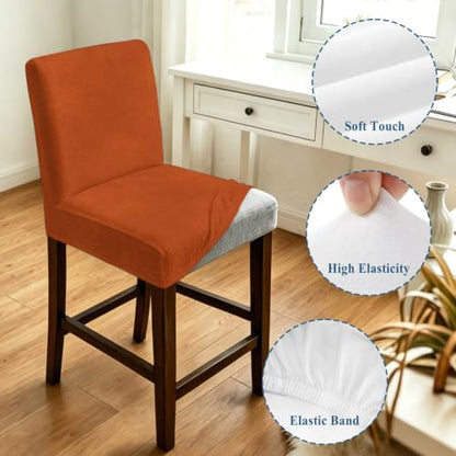 Set of 4 Autumn Burnt Orange Stretch Bar Stool Covers - Washable Counter Height Slipcovers for Dining & Bar Areas
