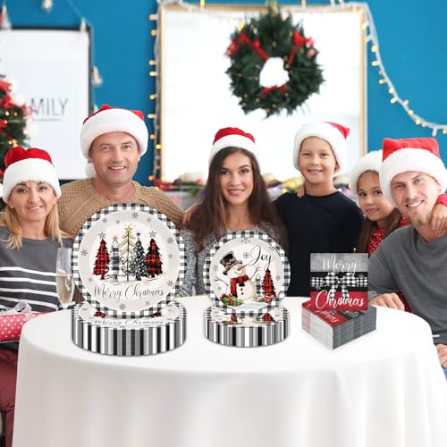 Christmas Paper Plate and Napkin Set - Buffalo Plaid 9x7 Inch, 200 pcs