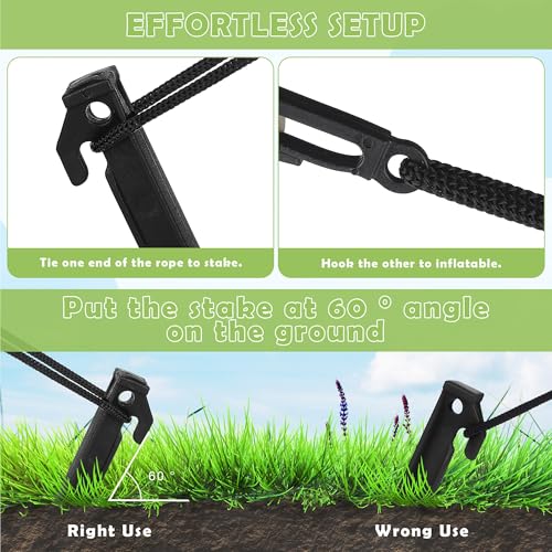 Inflatable Stakes Set with Ropes & Hooks - Heavy Duty Ground Anchors for Halloween & Christmas Decorations, Black - 36 Pieces