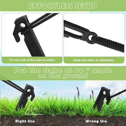 Inflatable Stakes Set with Ropes & Hooks - Heavy Duty Ground Anchors for Halloween & Christmas Decorations, Black - 36 Pieces