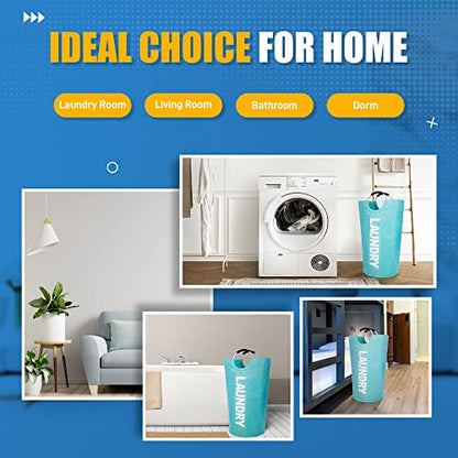 Caroeas XX-Large 115L Laundry Basket (7 Colors), Waterproof Laundry Hamper, Laundry Bag with Padded Handles, Clothes Hamper Stands Up Well, Collapsible Laundry Basket Easy Storage(Light Blue)
