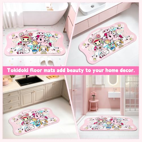 Tokidoki Pink Waterproof Non-Slip Bath Mat - Quick Dry, Absorbent Bathroom Rug