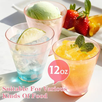 Pink Disposable Plastic Cups 12 oz 50 Pack for Cocktails & Parties