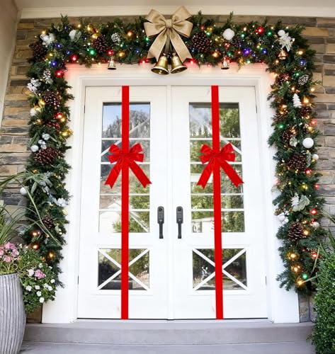 Red Christmas Cabinet Door Bows Set of 10 Large Holiday Ribbons for Festive Decor