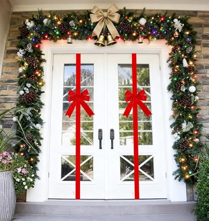 Red Christmas Cabinet Door Bows Set of 10 Large Holiday Ribbons for Festive Decor
