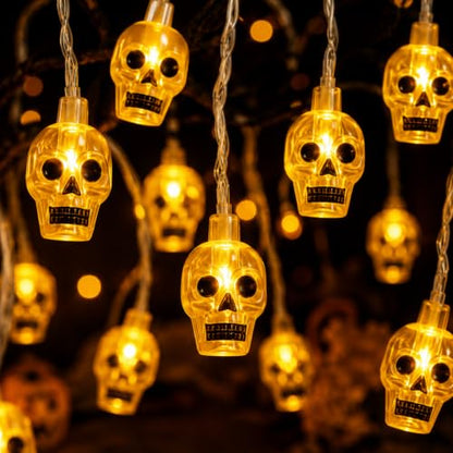 Halloween Skull String Lights - 9.8FT 20 LED Battery Operated - Variation A