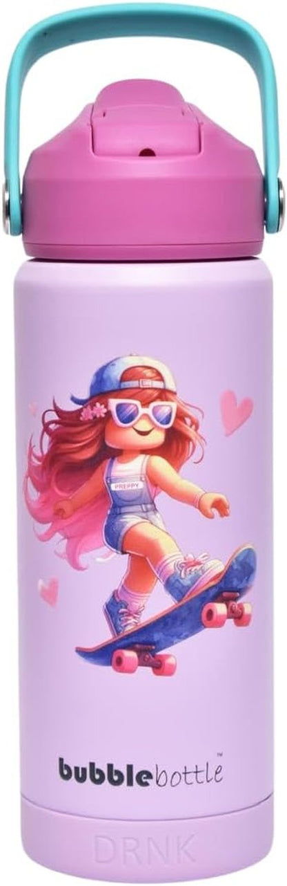 DRNK Bubblebottle - 18oz Insulated Stainless Steel Water Bottle with Straw | Leak-Proof Kids Bottle for Sports & School