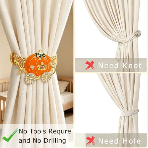Gold Pumpkin Carriage Curtain Tiebacks Thanksgiving Halloween Decor - Variation of Gold / Pumpkin Carriage