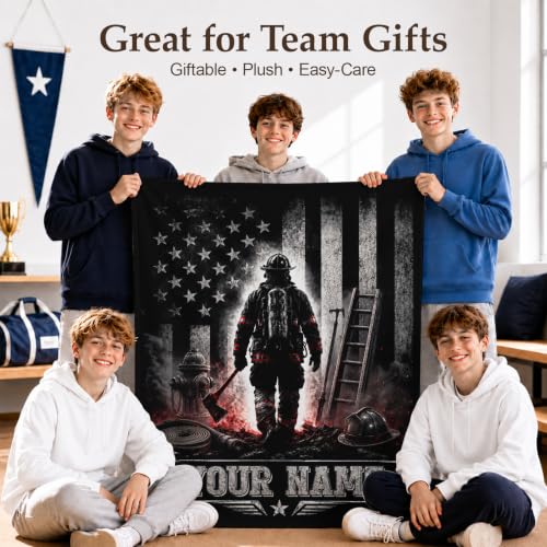 Personalized Firefighter Blanket with Name - Charcoal Firefighter Throw