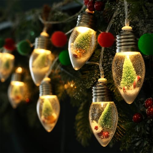 Warm White 6.6FT Christmas Snow Globe String Lights with Ornaments - Indoor/Outdoor Decor