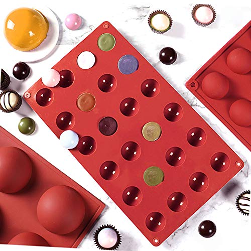 5Pack Sphere Silicone Molds,Ausplua Silicon Dome mold semi sphere Baking Mould for Making Candy, Chocolate,Cake,Jelly,Variety Sizes（Brick Red)