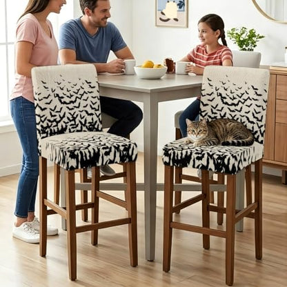 Halloween Bat Stretch Bar Stool Covers Set of 4 - Linen Slipcovers for Counter Height Chairs