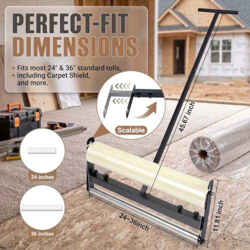 Carpet Protection Film Applicator with Dual Rollers - Adjustable Width, Quick Change