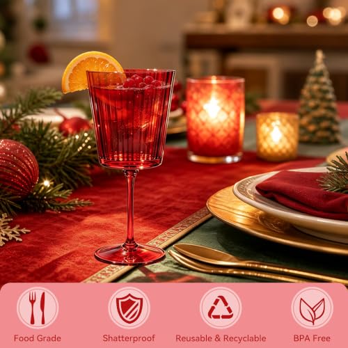 Dark Red Plastic Wine Glasses 12 Pack 13.5oz Holiday Drinking Cups