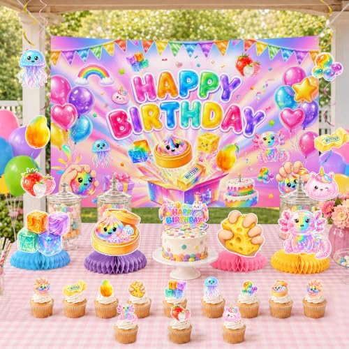 46Pcs Squishy Dumpling Birthday Decorations Party Kit - Balloon Banner Cake Toppers