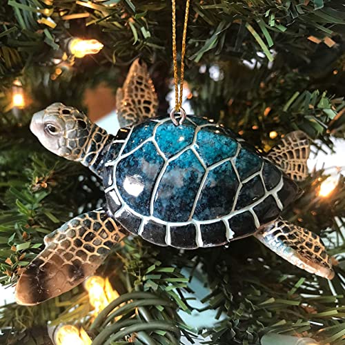 Sea Turtle Christmas Ornament Set - Blue & Green Coastal Holiday Decor