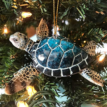Sea Turtle Christmas Ornament Set - Blue & Green Coastal Holiday Decor