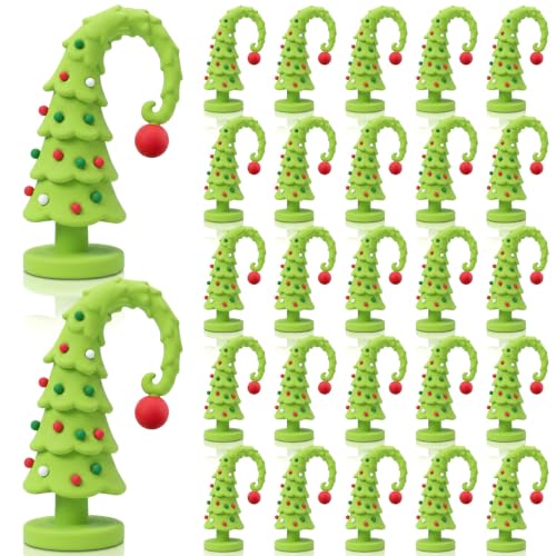 25 Pcs Lime Green Mini Crooked Christmas Tree Figurines Rubber - Holiday Decor