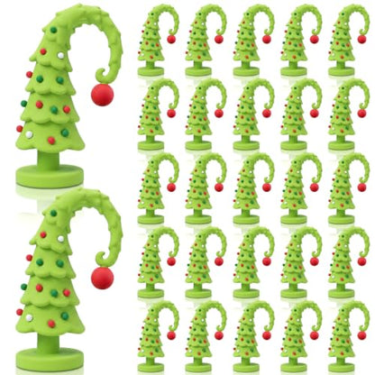 25 Pcs Lime Green Mini Crooked Christmas Tree Figurines Rubber - Holiday Decor