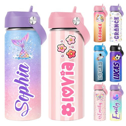 Personalized Kids Water Bottle with Name - Custom UV Printed 18oz Stainless Steel